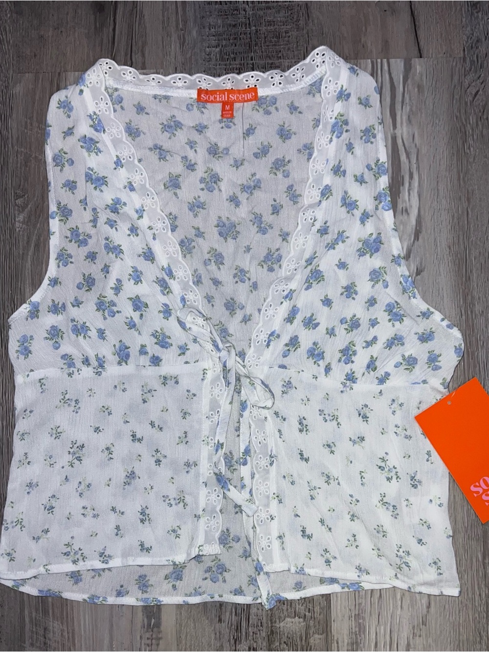White Floral Tie-Front Top